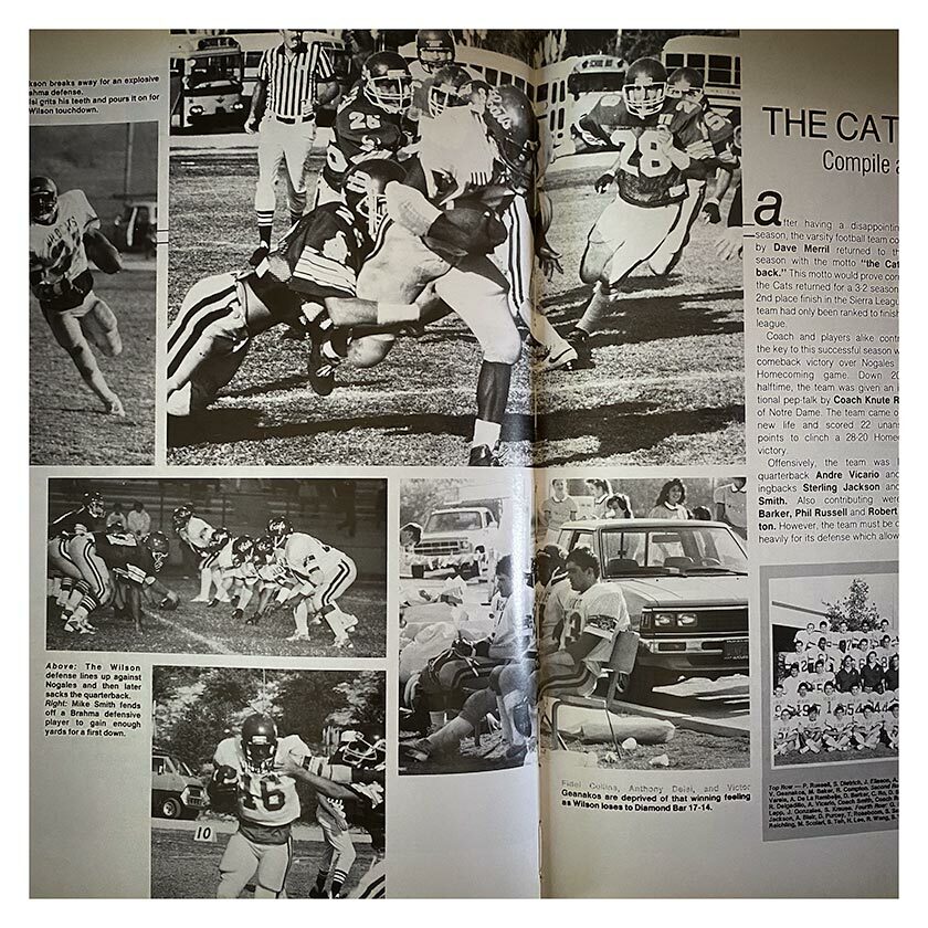 Varsity Football section of the yearbook